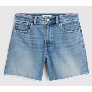 Madewell The Perfect Mid-Length Jean Short Blue Denim Raw Hem Light Wash Size 26
